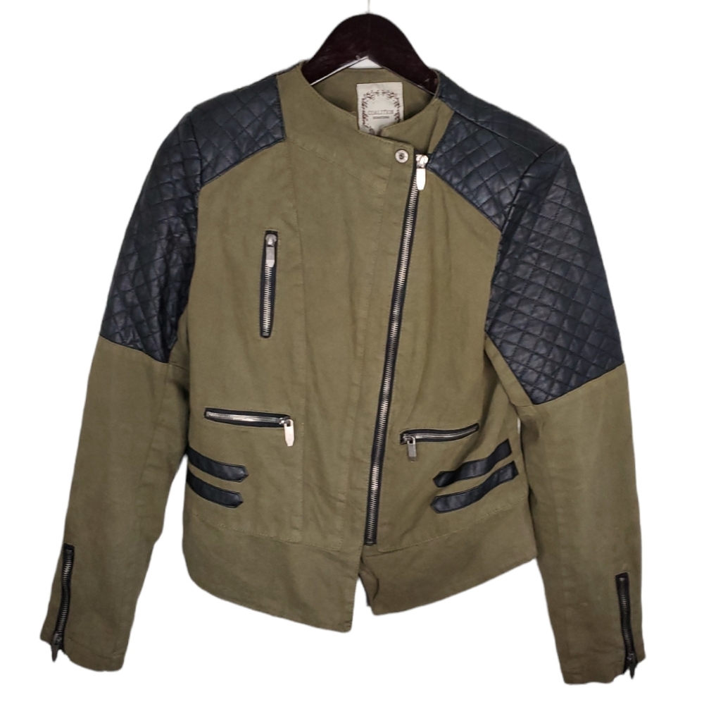 COALITION DOWNTOWN Olive and Black Military Motorcycle Jacket